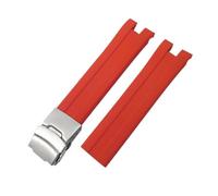 TLCBAZCF Bracelet de montre en caoutchouc silicone 21 mm compatible avec Tissot T076 T-Race T-Sport T076417, noir, rouge, orange, boucle déployante(Red-Silver)