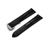 TLCBAZCF Bracelet de montre en cuir 19/20/2122mm réglable Compatible avec Omega Seamaster 007 300m/AT150 bracelet de montre en cuir fermoir(Black-Silver Buckle,20mm)