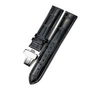 TLCBAZCF Bracelet de montre en cuir de vachette compatible avec les bracelets Certina MIDO, Tissot, Longines et Omega de 14 mm, 16 mm, 18 mm, 19 mm, 20 mm, 21 mm et 22 mm(Black black fold,14mm)