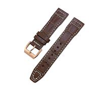 TLCBAZCF Bracelet de montre en cuir de veau 19mm 20mm 21mm 22mm Compatible avec IWC Big Pilot Spitfire TOP Mark 18 bracelet de montre boucle pliante en métal(Brown White-Rose,21mm)