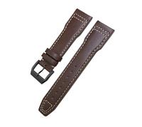 TLCBAZCF Bracelet de montre en cuir de veau 20 mm 21 mm 22 mm compatible avec les montres d'aviateur IWC série Mark 18 for hommes Bracelet de montre à boucle pliante(Brown white-Black,21mm)