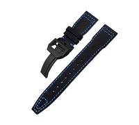TLCBAZCF Bracelet de montre en cuir et nylon 20 mm 21 mm 22 mm compatible avec IWC Pilot PORTOFINO IW3777 Spitfire Top en toile de vachette(Black Blu Black,22mm)