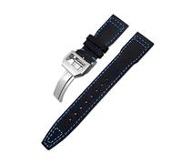 TLCBAZCF Bracelet de montre en cuir et nylon 20 mm 21 mm 22 mm compatible avec IWC Pilot PORTOFINO IW3777 Spitfire Top en toile de vachette(Black Blu Silver,20mm)