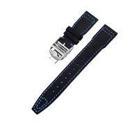 TLCBAZCF Bracelet de montre en cuir et nylon 20 mm 21 mm 22 mm compatible avec IWC Pilot PORTOFINO IW3777 Spitfire Top en toile de vachette(Black Blu Round,20mm)