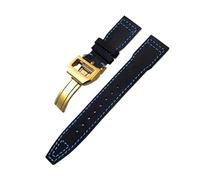 TLCBAZCF Bracelet de montre en cuir et nylon 20 mm 21 mm 22 mm compatible avec IWC Pilot PORTOFINO IW3777 Spitfire Top en toile de vachette(Black Blu Gold,20mm)