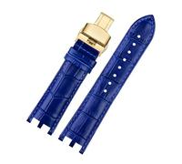 TLCBAZCF Bracelet de montre en cuir for hommes, Compatible avec la série Versace V-RACECHRONO GMT, Double Concave, Interface convexe, 24mm(Royal blue gold)