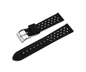TLCBAZCF Bracelet en cuir Vintage Compatible avec le bracelet respirant en cuir de vache souple Omega 18mm 20mm 22mm(Black-Silver Buckle,20mm)