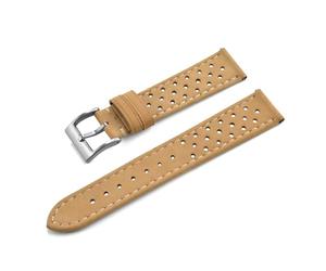 TLCBAZCF Bracelet en cuir Vintage Compatible avec le bracelet respirant en cuir de vache souple Omega 18mm 20mm 22mm(Khaki-Silver,22mm)