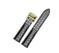TLCBAZCF Bracelet unisexe en cuir de crocodile de style classique, compatible avec les montres Cartier Solo/London (tailles 18-25 mm).(Black gold,24mm)