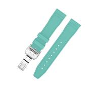 TLCBAZCF Compatible avec le bracelet de montre FKM/FPM Fluororubber 20 mm 21 mm 22 mm à dégagement rapide avec boucle papillon bracelet souple et durable bracelet de plongée(Cyan Silver,21mm)