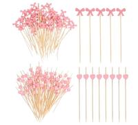 TLDBATICE 200 Pièces Piques à Cocktail Coeur et Noeud roses, Pic Apéritif | Bambou Pique Aperitif, 11,6cm Deco Cocktail, Pic Brochette de Fruits, Pic a Brochette Fromage pour Buffet Mariage Fête