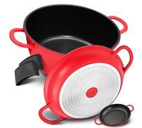 TLESS® Cocotte 2 en 1 en fonte d'aluminium avec couvercle Passe au four - Sauteuse et cocotte ou comme cocotte pour induction - Très légère et résistante - Diamètre : 28 cm - 6 l - Rouge