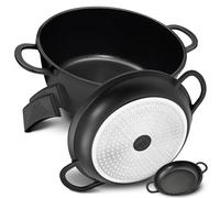 TLESS® Cocotte 2 en 1 en fonte d'aluminium avec couvercle Passe au four - Sauteuse et cocotte ou comme cocotte pour induction - Très légère et résistante - Diamètre : 24 cm - 4 litres - Noir