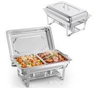 TLGREEN 2 PCS Buffets Chauffants 2X9L, 4 Récipients GN 1/2, Chauffe-Plats en Acier Inoxydable, Chauffe Plat Buffet, Chafing Dish Buffet pour Traiteurs, Buffets, Fêtes de Noël et écoles.