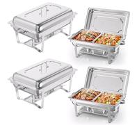 TLGREEN 4 PCS Buffets Chauffants 4X9L, 8 Récipients GN 1/2, Chauffe-Plats en Acier Inoxydable, Chauffe Plat Buffet, Chafing Dish Buffet pour Traiteurs, Buffets, Fêtes de Noël et écoles.