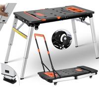 TLGREEN 7 en 1 Etabli Pliant,Établi Pliable avec Pieds en Métal,Multifonction Plateforme de Travail Hauteur Réglable,Chariot Pliable Portable avec 4 Roues,Échafaudage pour Les Travail de Bricolage