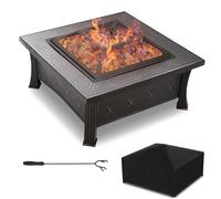 TLGREEN Brasero Exterieur, Foyer Barbecue, 3 en 1 Carré avec Housse Étanche, Grille et Tisonnier Pare-étincelles, pour Le Jardin, Camping, Chauffage de terrasse, 81x81x51 cm