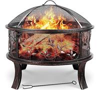 TLGREEN Brasero Extérieur pour Jardin, brasero avec Protection Anti-étincelles, Foyer Ø 71 x 65 cm, avec Grille à Charbon de Poker, 4 PCS Pied, pour Plage, Terrasse, Look rétro, Motif Floral Herbe