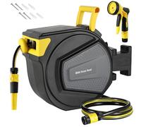 TLGREEN Enrouleur Tuyau Arrosage Mural 30 m x Ø 12 mm, Dévidoir de Tuyaux d'Eau, Pivotant 180°, Buse à 9 Modèles, Rembobinage Auto avec Verrou, Support Mural pour Arroser Pelouse Jardin Voiture