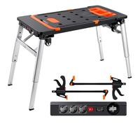 TLGREEN Établi Pliant 7 en 1 avec 2 Serre-Joints, jusqu'à 150-250 kg | Table de Travail Multifonction avec Multiprise, Échafaudage Hauteur Réglable, Chevalet de Sciage avec 4 Roues pour Bricoleur