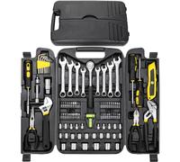 TLGREEN Kit d'outils de mécanicien 95 pièces - Portable avec clé à molette réglable, pince, embouts à douille - Boîte à outils en plastique - Pour maison, appartement, garage (jaune)