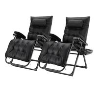 TLGREEN Lot de 2 chaises longues de jardin pliables avec coussin imperméable - Appuie-tête amovible - Porte-gobelet - Chaise longue pliante pour balcon - Noir