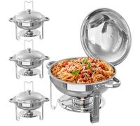 TLGREEN Lot de 4 Buffets Chauffants Ronds, Chafing Dish Rond 4X5L, Chauffe-Plats en Acier Inoxydable, Chauffe Plat Buffet, Chafing Dish Buffet pour Traiteurs, Buffets, Fêtes de Noël et écoles.