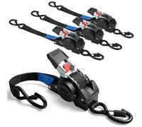 TLGREEN Lot de 4 Sangles à cliquet Automatique, 3 m x 25mm, 748KG de résistance à la Rupture, Sangles d'arrimage rétractables avec Crochets en S, pour camions, remorques, Motos, vélos et Plus Encore