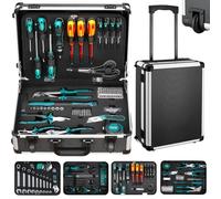 TLGREEN Mallette à outils 128 pièces remplie avec fonction trolley - Boîte à outils - Mallette à outils mobile pour bricolage, artisanat, maison, réparation automobile, atelier