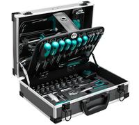 TLGREEN Mallette à outils en aluminium remplie de 107 pièces - Mallette à outils avec ouille, tournevis, etc. - Pour bricolage, artisanat, maison, atelier