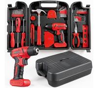 TLGREEN Mallette à Outils Perceuse Visseuse Sans Fil 8V, 101 Pièces Boîte à Outils Complete avec Perceuse à Percussion Sans fil, Caisse a Outil Portable pour la Maison Bricolage Réparation (rouge)