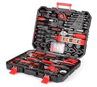 TLGREEN Mallette à outils remplie 198 pièces Boîte à outils ménagère avec cliquet Jeu de clés à douille Tournevis Kit d'outils universels Rouge