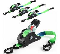TLGREEN Sangles à cliquet Automatique, Lot de 4, Sangles d'arrimage rétractables, 3m x 25mm, 748 KG de résistance à la Rupture, pour remorques, Motos, vélos, Marchandises et Plus Encore, Vert