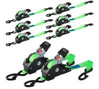 TLGREEN Sangles à cliquet Automatique, Lot de 8, Sangles d'arrimage rétractables, 3m x 25mm, 748 KG de résistance à la Rupture, pour remorques, Motos, vélos, Marchandises et Plus Encore, Vert