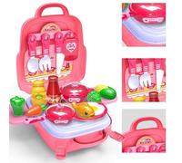 TLHWIN Ensemble de Jouets de Jeu de Batterie de Cuisine en Plastique Sac à Dos Portable pour Enfants Semblant de Couper des Aliments Jouet Jouer Cuisine Playset pour garçons Filles Cadeau (Cuisine)