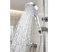 TLHWIN Pommeau de douche à économie d'eau, filtre à douchette avec pierres minérales et 5 types de jet, plus de pression avec filtration à 3 couches et pierres supplémentaires, blanc, brossé