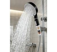 TLHWIN Pommeau de douche à économie d'eau, filtre à douchette avec pierres minérales et 5 types de jet, plus de pression avec filtration à 3 couches et pierres supplémentaires, blanc, brossé (noir)