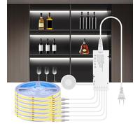 tlinkosta Lumière d'armoire - Bandeau LED COB 6-en-1 Dimmable à Contrôle Tactile Transparent pour Vitrine, Dressing, Cuisine, Cellier, Présentoir et Éclairage d'Étagère (Lumière blanche, 2M)