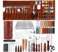 TLKKUE Kit de travail du cuir avec sac de rangement personnalisé - Kit d'outils pour débutants - Outils et fournitures pour sculpture, poinçonnage, couture, estampage