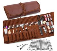 TLKKUE Kit d'outils de travail du cuir avec sac de rangement personnalisé, pour sculpture sur cuir, découpe, poinçonnage, couture, estampage