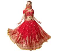 TLMNU Aladdin Costume d'Halloween de princesse pour danse du ventre Jasmin, lot de 2, rouge, taille M