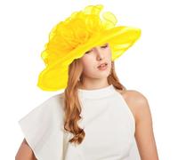 TLMNU Chapeau bibi en organza à large bord pour femme, 14 jaune, Taille unique
