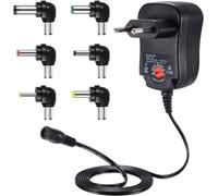TLP-12W Adaptateur Secteur Universel AC à DC 3V 4.5V 5V 6V 7.5V 9V 12V 1A Transformateur d'alimentation à Découpage avec Connecteurs 90 Degrés DC pour électroniques Ménagers, 1000mA Max