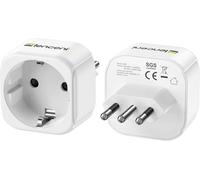 TLP-2X Adaptateur de Voyage France vers Italie, 2 Broches Europe vers 3 Broches Italienne pour Italie, Chili, Saint-Marin, Vatican, Uruguay, Syrie, Érythrée, Libye Type L