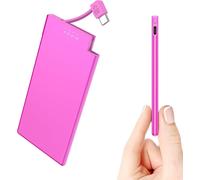 Tlp-5000mah Batterie Externe Avec Câble Type-C Intégré, Ultra Mince Et Super Léger Petite Power Bank Small Batterie Portable, Compatible Avec Iphone 15 Series, Samsung, Xiaomi, Sony, Etc- Rose