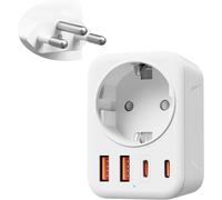 TLP-Adaptateur Suisse UE, 5 en 1 Adaptateur de Voyage Suisse avec 1 AC & 2 USB-C & 2 USB-A (3.4A), Adaptateur Suisse à 3 broches pour Liechtenstein, Madagascar, Maldives, Rwanda, Prise de voyage type