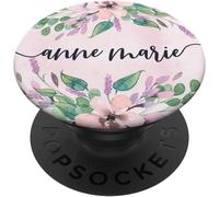 Tlp-Anne Marie - Aquarelle Rose Nom Floral Personnalisé Popsockets Popgrip - Support Et Grip Pour Smartphone/Tablette Avec Un Top Interchangeable