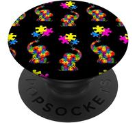 Tlp-Autism Elephant Awareness Kind Autistic Puzzle Black Popsockets Popgrip - Support Et Grip Pour Smartphone/Tablette Avec Un Top Interchangeable