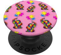 Tlp-Autism Elephant Awareness Kind Autistic Puzzle Pink Popsockets Popgrip - Support Et Grip Pour Smartphone/Tablette Avec Un Top Interchangeable