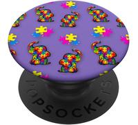 Tlp-Autism Elephant Awareness Kind Autistic Puzzle Purple Popsockets Popgrip - Support Et Grip Pour Smartphone/Tablette Avec Un Top Interchangeable